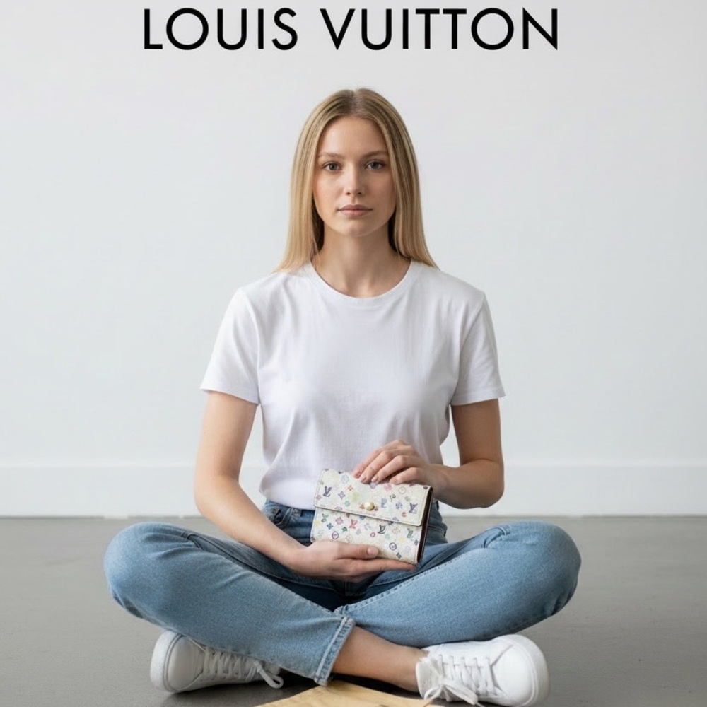 Louis Vuitton x Murakami Multicolor Monogram Wallet on White